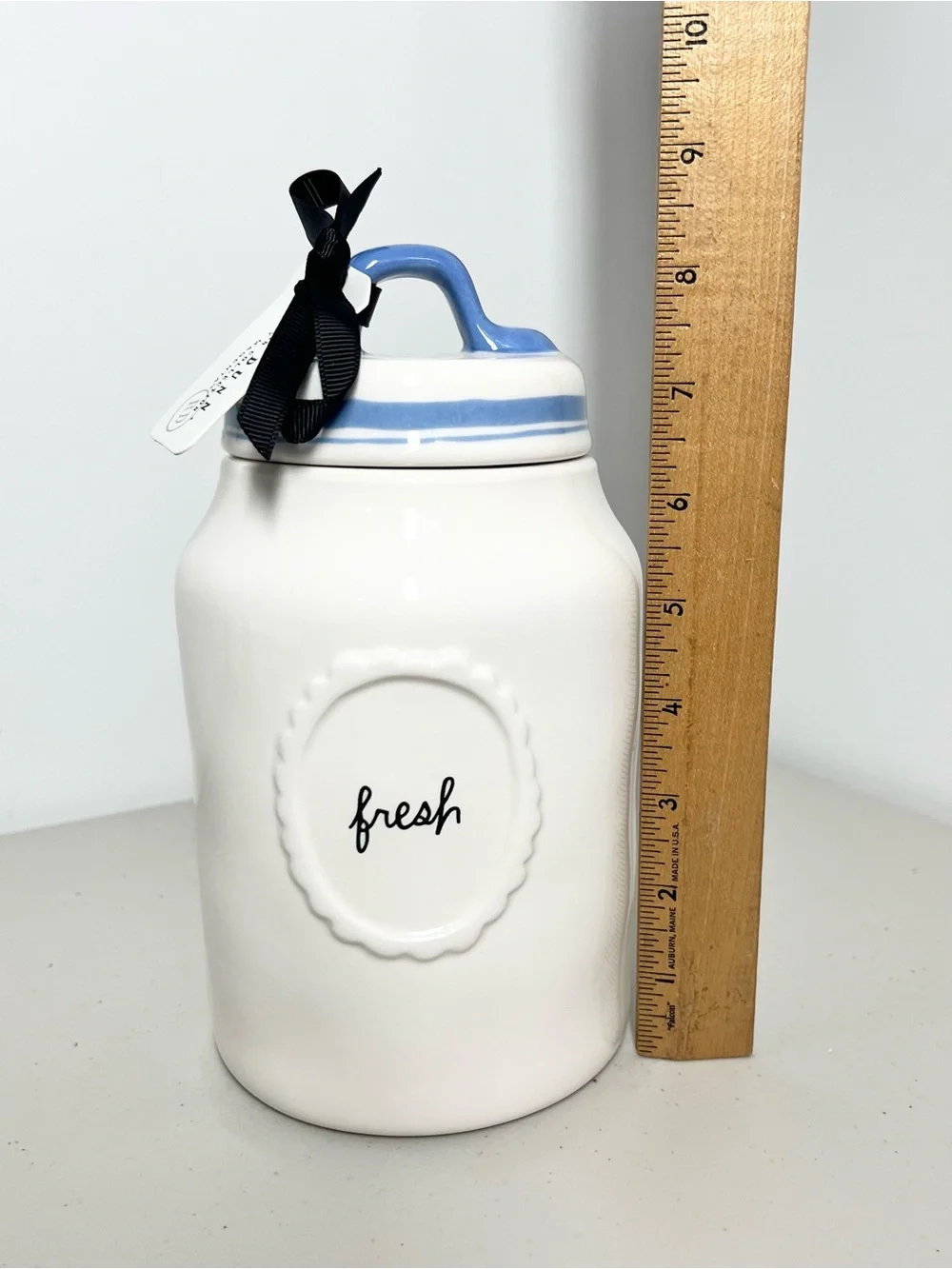 NWT Rae Dunn Blue Accent Cream Ceramic ‘Fresh’ Kitchen Canister